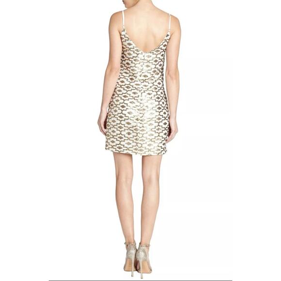 Dress The Population Womens Sz S Sequin Slip Dress Gold Sequin Mini Holiday Glam - Picture 7 of 12